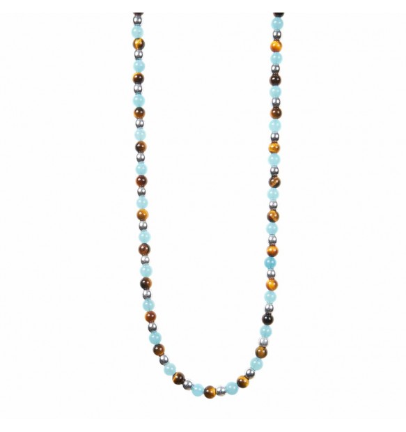 Collana Gerba occhio di tigre, agata e ematite C06